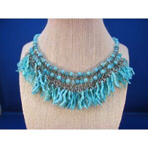 Turquoise Color Beaded Fringe Collar Necklace